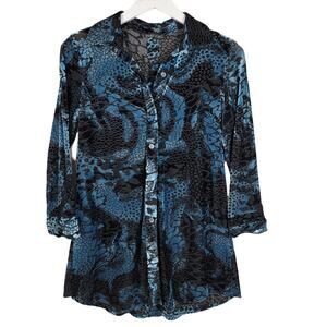 Boho Chic Brand Chocolate Blue Burnout Velvet Shirt - Size S